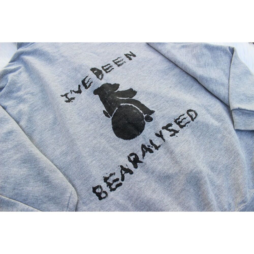 Vintage Jerzeez Gray Zip-Up Hoodie With "I've Been Bearalyzed" Print
